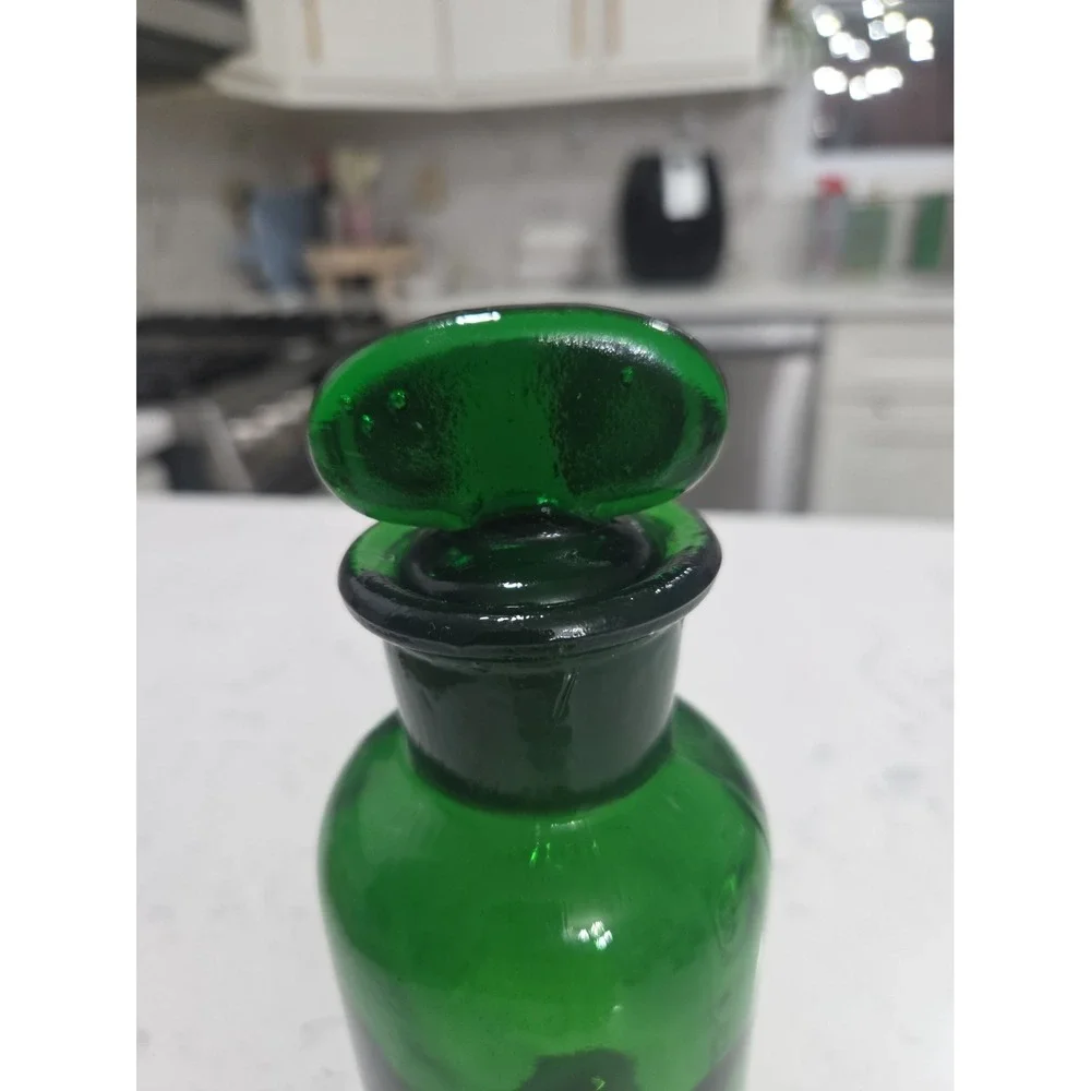 Vintage Empoli Emerald Green Glass Apothecary Lidded Jar ITALY Tab Handle 8